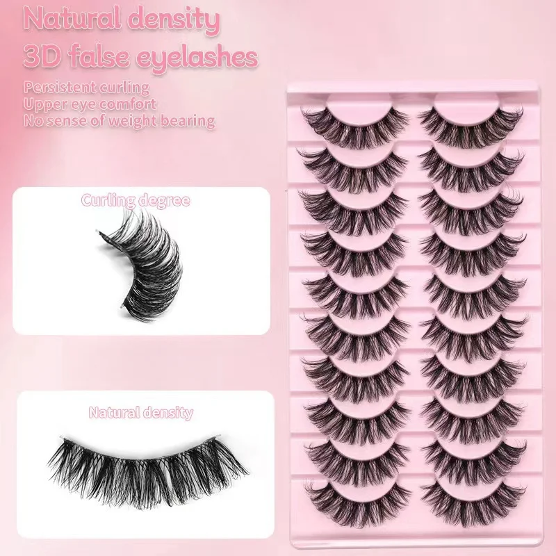ふわふわまつげ10ペア、ナチュラルで柔らかいまつげ、スリムまつげ、人工ミンクフルまつげ