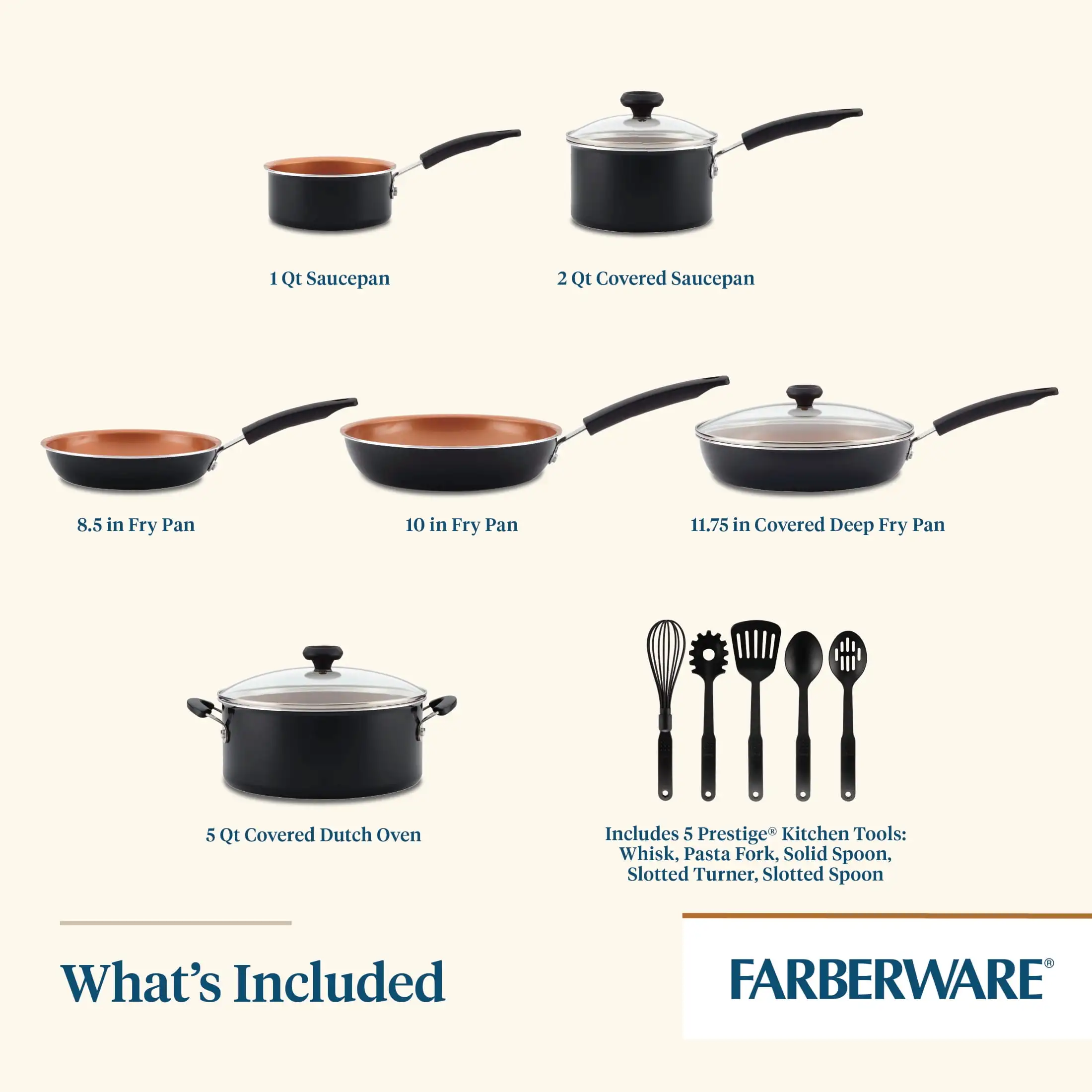 14 Piece Easy Clean Pro Ceramic Nonstick Pots and Pans Set Black Crafted with A Nontoxic Ceramic Nonstick Interior