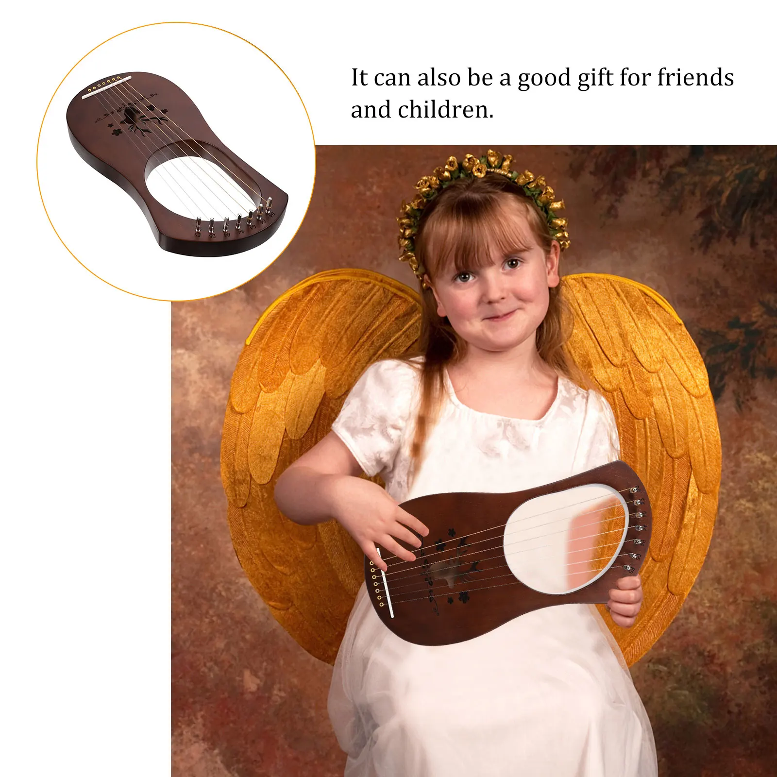 

1 Set Lyre 7 Harp Wood String Lyre Harp Orchestral String Instrument Musical Instrument Portable Gift For Kids Friends