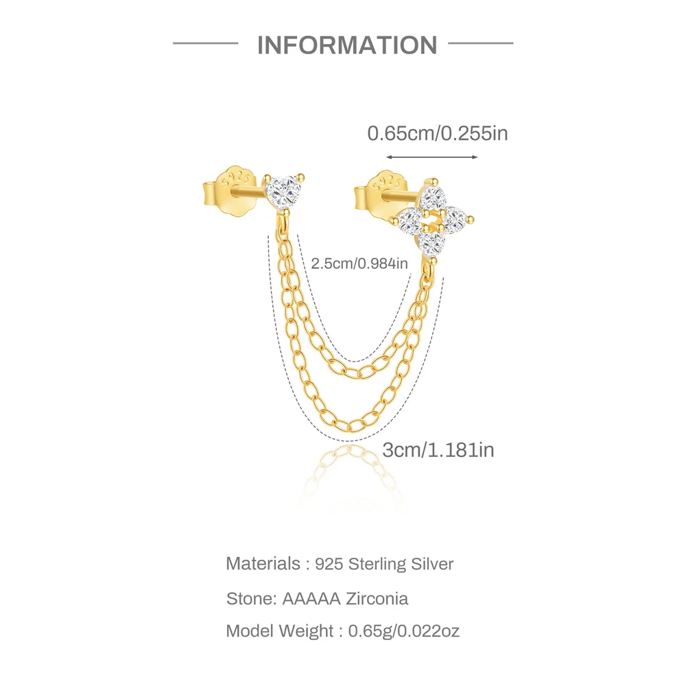 روكسي 925 فضة أربع نجوم مدببة/الحب الزركون الربط مزدوجة الأذن ثقب القرط للنساء الكلاسيكية غرامة مجوهرات