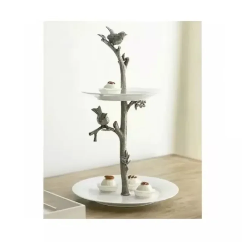 Stylish Double Family Hotel Restaurant Kitchenware Fruit Tray Decoration Silver Modern Design Metal Cake Rack