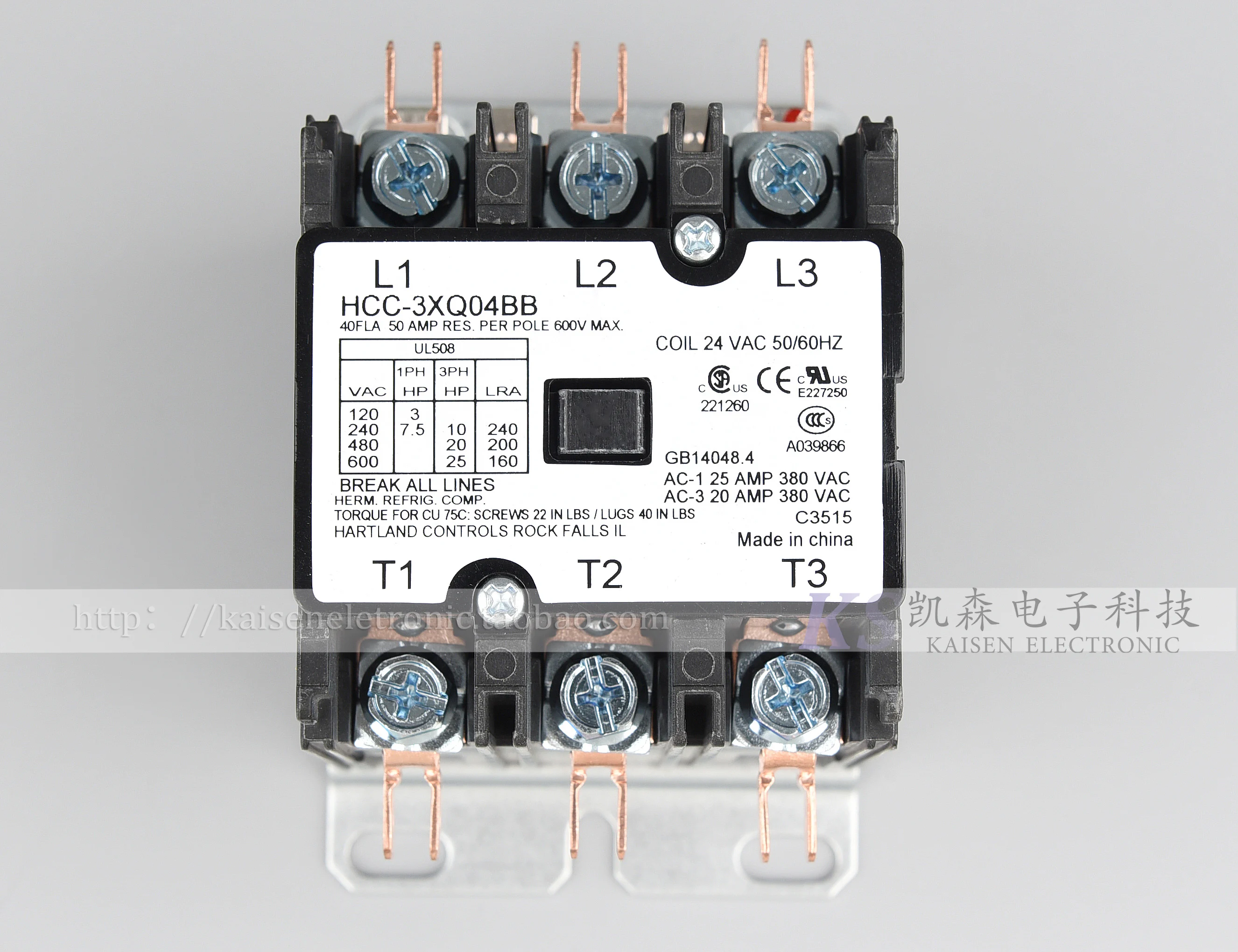 

24VAC 40A HCC-3XQ04BB Floor type frying pan frying furnace 50A current UL CSA three-phase AC contactor HCC3XQ04BB