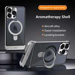 New Luxury Aluminum Alloy Metal Aromatherapy Case For iPhone 15 14 13 12 Pro Max With Invisible Bracket Protective Phone Cover