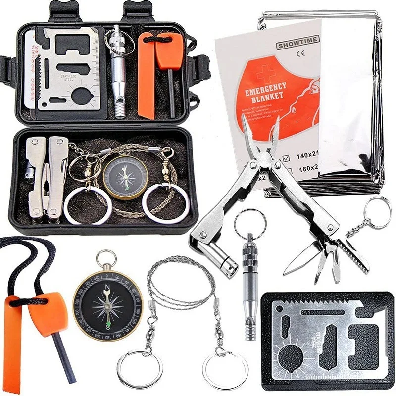 Conjunto de equipo de emergencia para acampar al aire libre, herramientas de supervivencia de autorrescate, combinación de suministros de emergencia chartered H18
