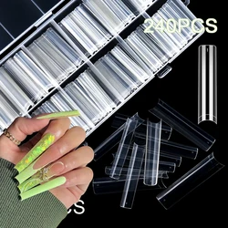240PCS/Box NO C CURVE Clear Nail Tips for Acrylic Nails Professional 3XL Extra Long Flat Tapered Square Nail Tips 12 Sizes Half