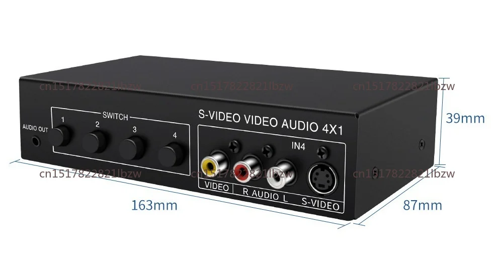 4x1 S-Video+ AV Switcher 4 In 1 Out Video 720P Switcher with 3.5mm Audio Output Metal Case VSSW41