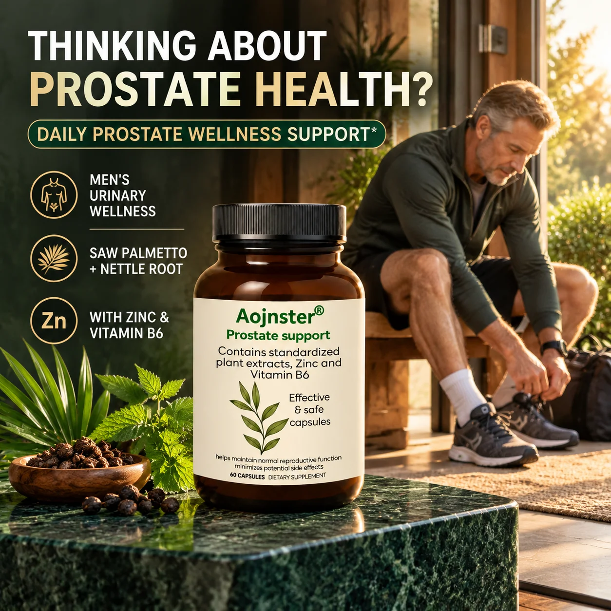 Prostate Health Supplement for Men, Urinary Wellness Support, Saw Palmetto, Stinging Nettle, Zinc & B6, 60 Capsules