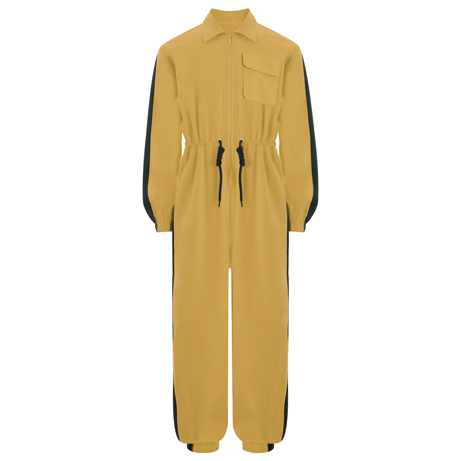 Children Girls Casual Color Block Jumpsuit Coverall Mechanic Boiler Suit Long Sleeve Zipper Drawstring Waist Romper Flightsuit