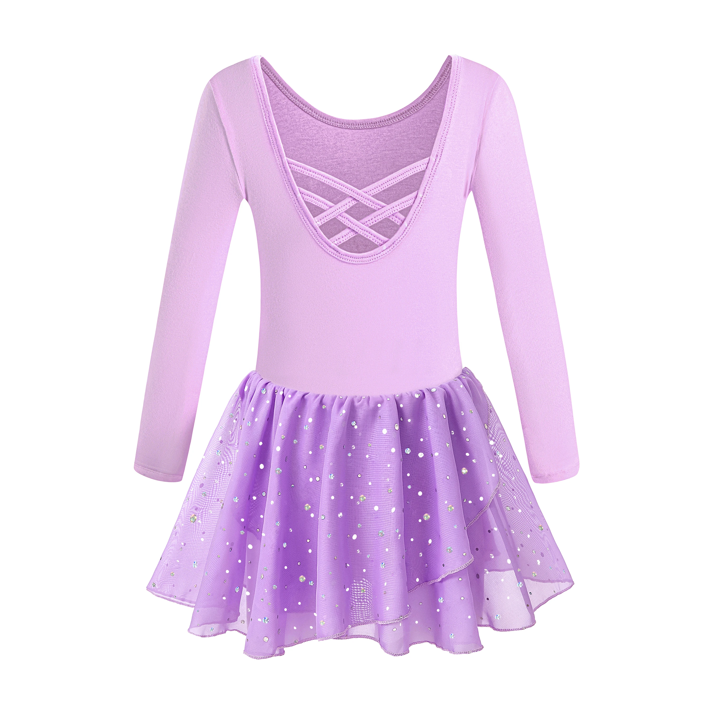 Girls Ballet Leotards for Dance Camisole Dress Hollow Crisscross Back,Shiny Skirt