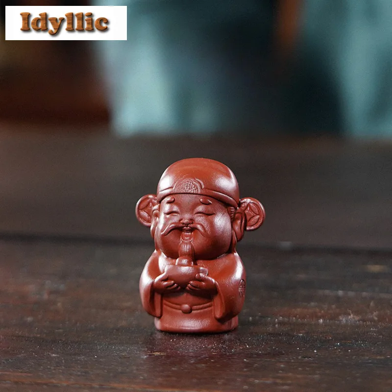 Yixing Zisha Red God Of Wealth Tea Pet Vintage Tea Games Tea Figurine Play Toys Tea Statue Ornaments Accessories Craftsmanship