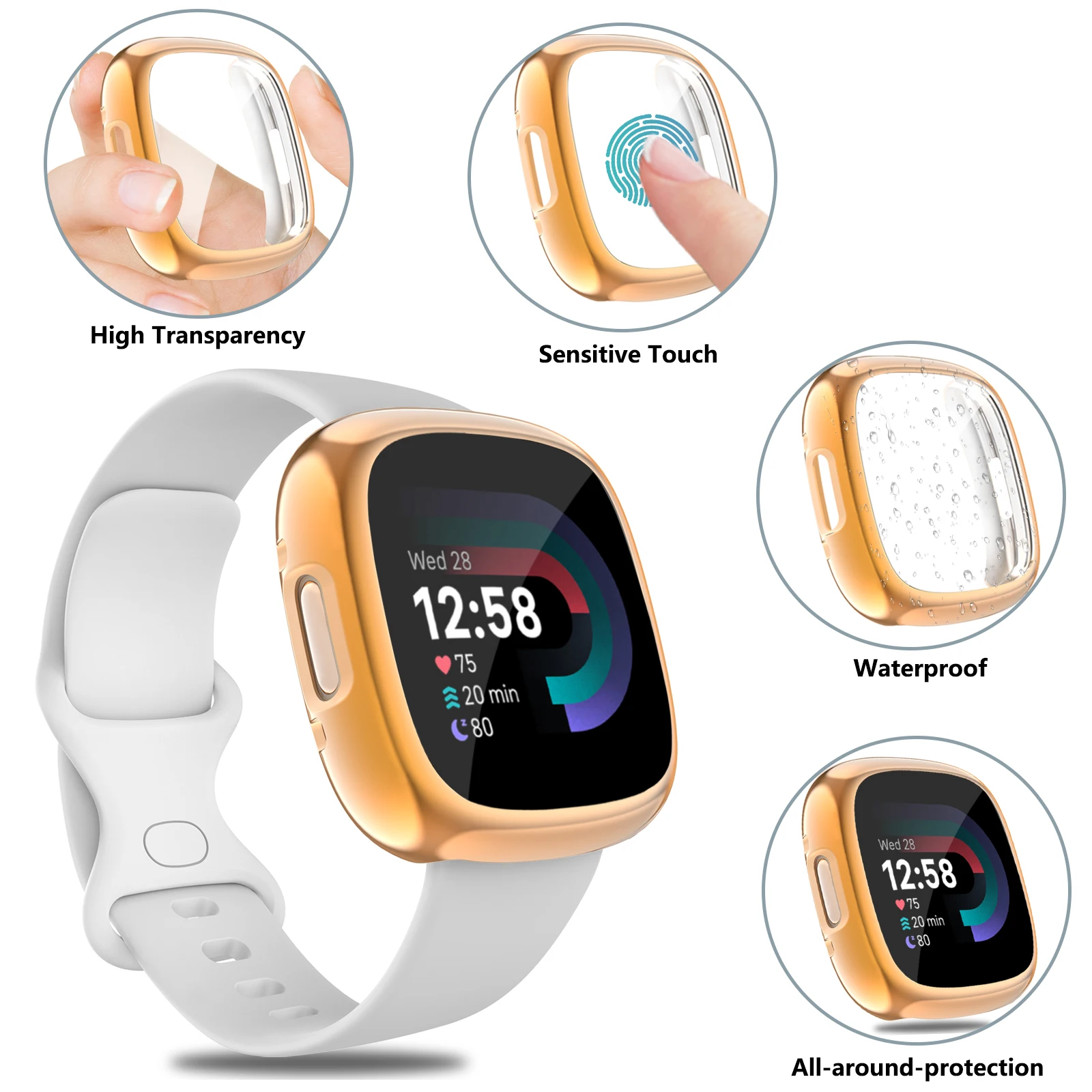 Miękkie etui TPU z pełnym pokryciem dla Fitbit Versa 2/Versa 3/Versa 4. Etui ochronne na ekran Plated Bumper Cover dla Fitbit Sense 2/Sense