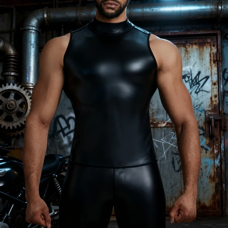 

Stand Up Collar Leather Jacket Men's Coat Hardcore PU Leather Vest Slimming Motorcycle Suit Fashion Dominates The Streets