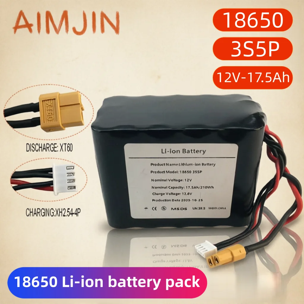

12V for Various RC Airplane Quadrotor 17.5Ah 3S5P 12.6V High Capacity UAV Rechargeable Li-ion Battery XH2.54-4P XT60