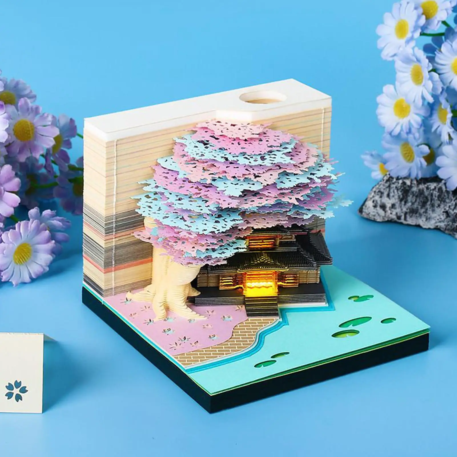 Calendário de peça de tempo 2026 escultura calendário flor árvore casa design arte bloco de notas com luz rasgo memorando para férias em sala de aula