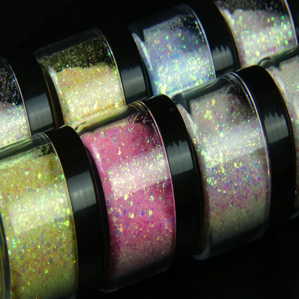 10g UV Color Changing Glitter  Mixed Nail Art Powder Colorful Chunky Nail Sequins Holographic Glitter Nail Art Decoration DIY