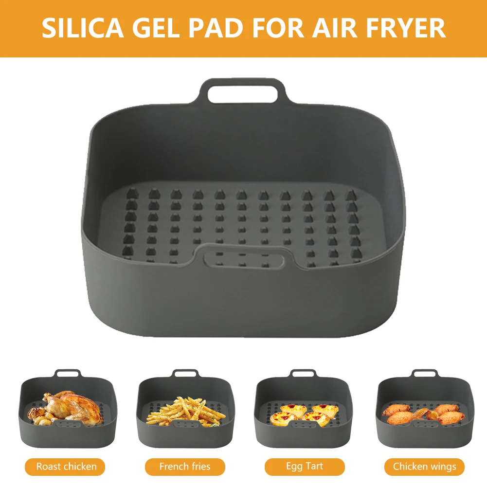 2pcs Silicone Air Fryers Basket Heat-insulation Air Fryer Tray Fried Pizza Chicken 20x19x6cm for Home Kitchen Cooking