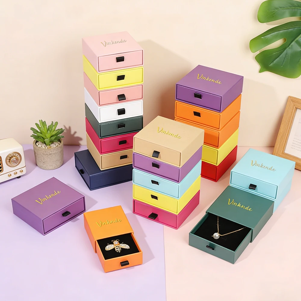 

24Pcs Bulk Custom Logo Necklace Ring Drawer Box Premium Rose Paper Wedding Party Gift Earrings Jewelry Boxes With Velvet Inside