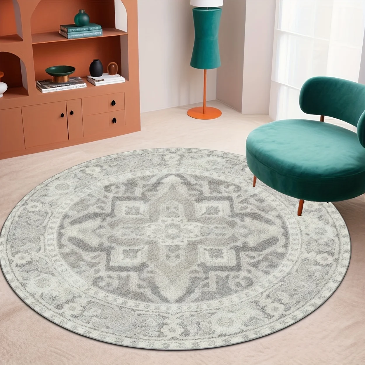 Traditional Ornate Floral Graphic Rug Large Circular Doormat For Dining Room Cafe Lounge Shop Store