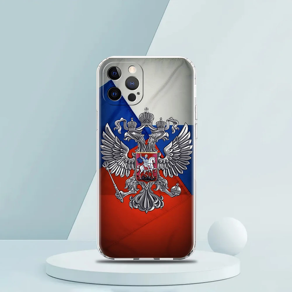 Russia Russian Flags Emblem Case for iPhone 16 15 14 13 12 Pro Max Transparent TPU for iPhone 11 Pro Max 7 8 Plus XS XR Shell