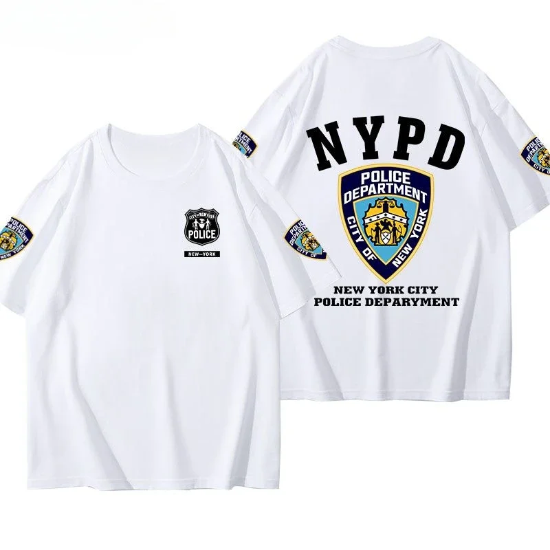 Nypd Badge Printed T-shirt Around New York City Black US Police Army Fans Tactical Clothing Men Dream Short Sleeves