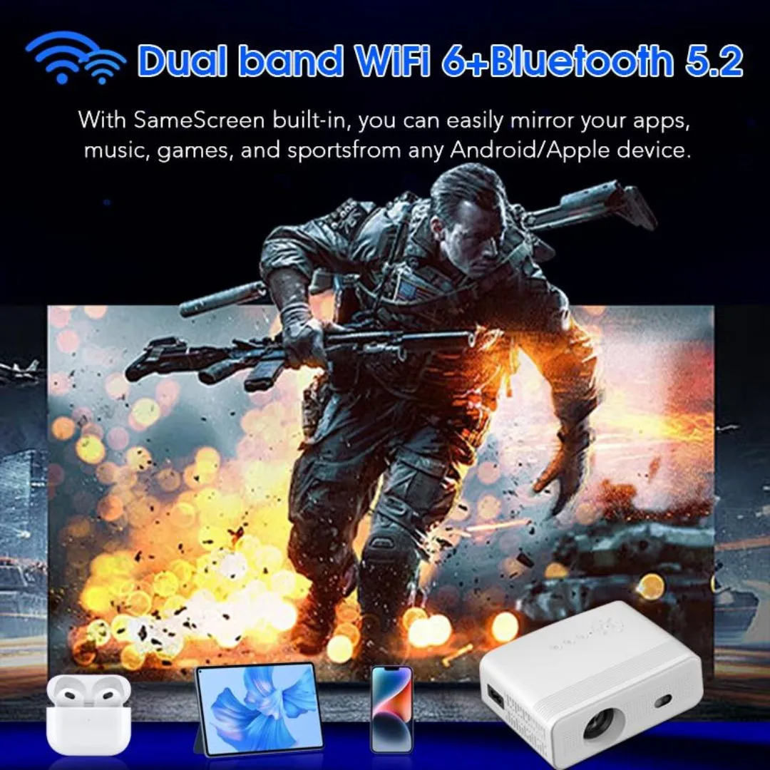 Home Cinema Mini HY100 WIFI6/2.4/5, BT5.2 Portable Projector Support 4K with 160 ANSI Lumens Android 11 Projector