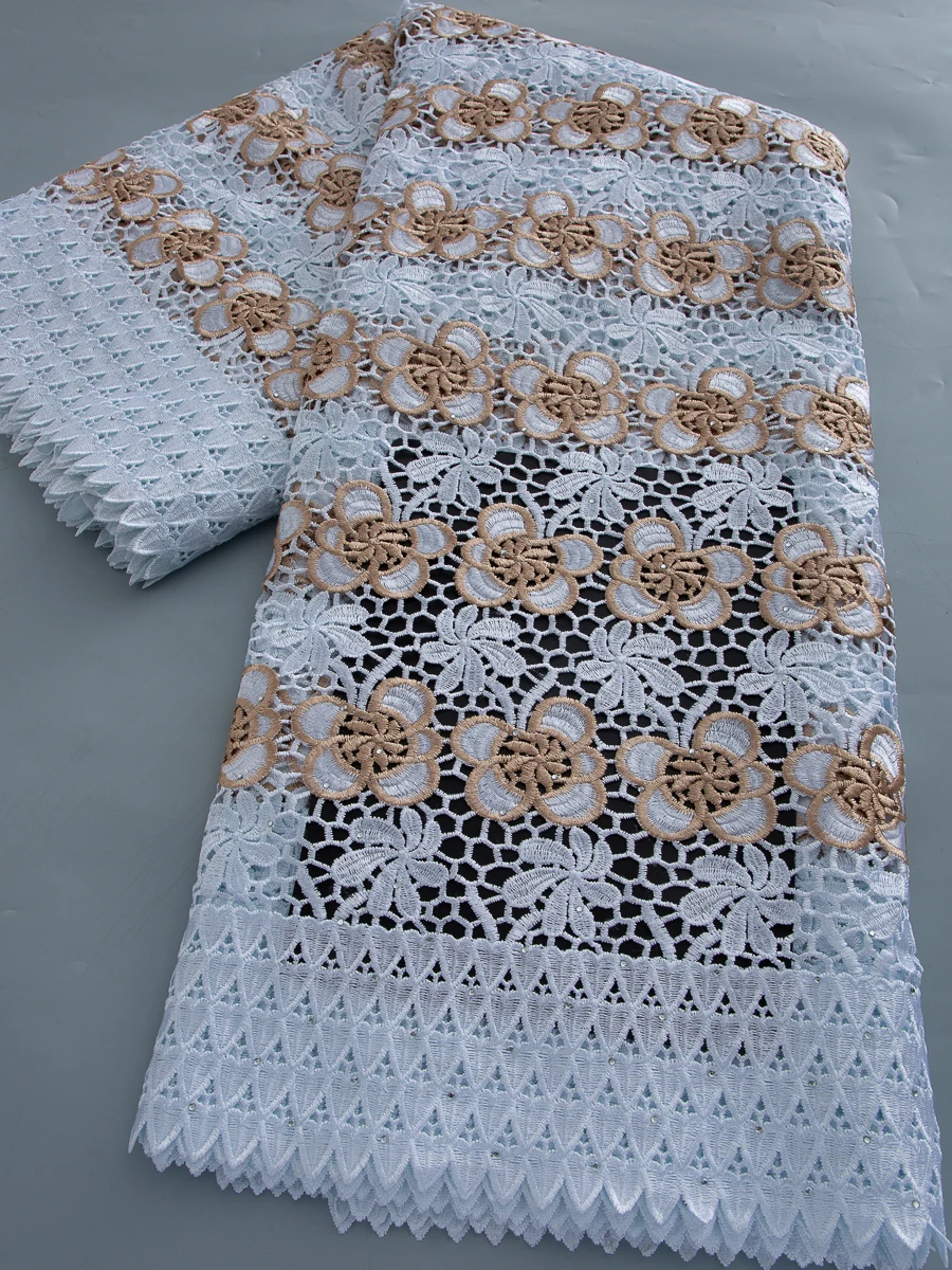 

Африканская гипюровая кружевная ткань высокого качества, водорастворимая кружевная ткань с блестками, новейшая нигерийская ткань для шитья платья, 2,5 ярда 4419