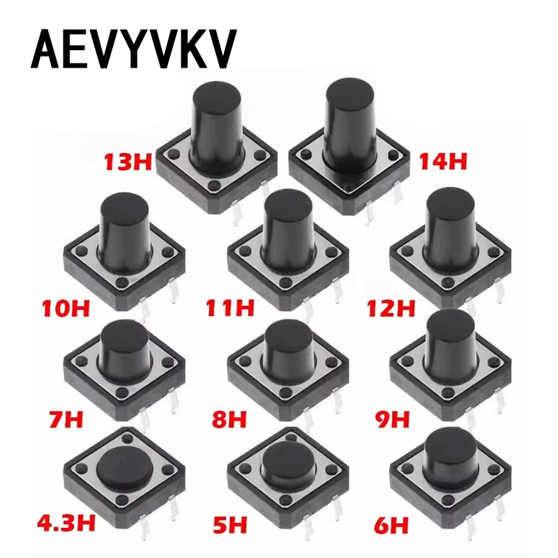 10PCS Tactile Tact Mini Push Button Switch Micro switch 12x12 12*12*4.3mm 5mm 6 7 8 9 10 11 12 13 14 15 16 mm 4Pinc tact switch