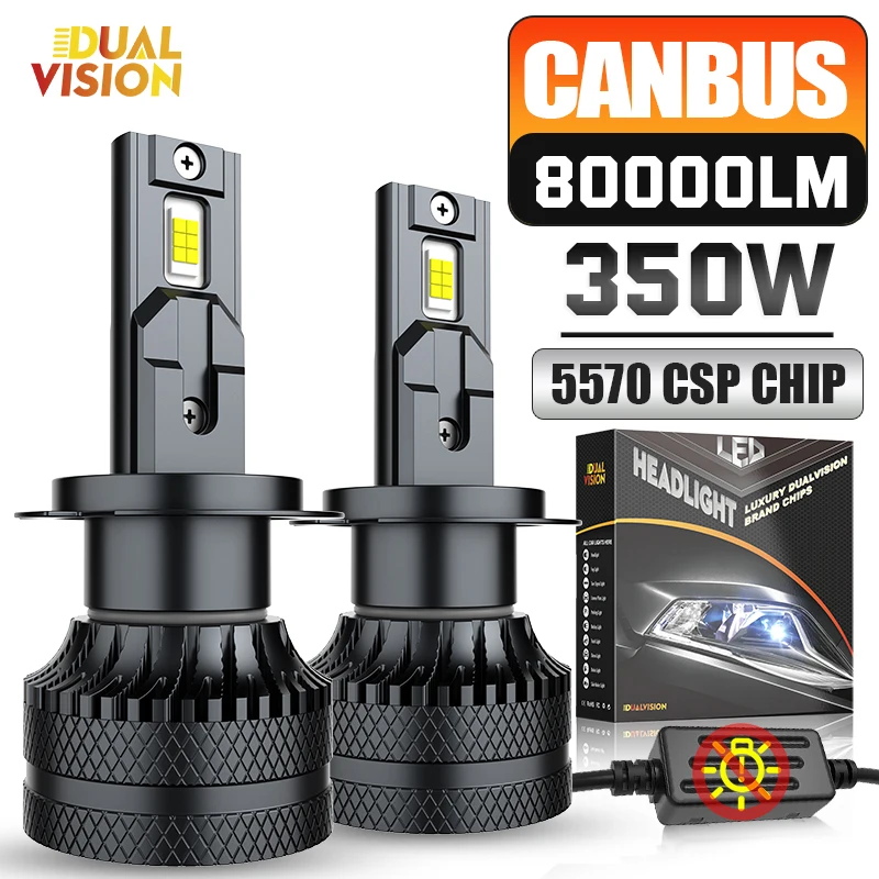 Phare LED de voiture H7 LED H4 H1 H8 H9 H11 HB3 HB4 9005 9006 9012 6000K blanc 350W 80000LM lampe LED automatique Turbo antibrouillard 12V 2 pièces