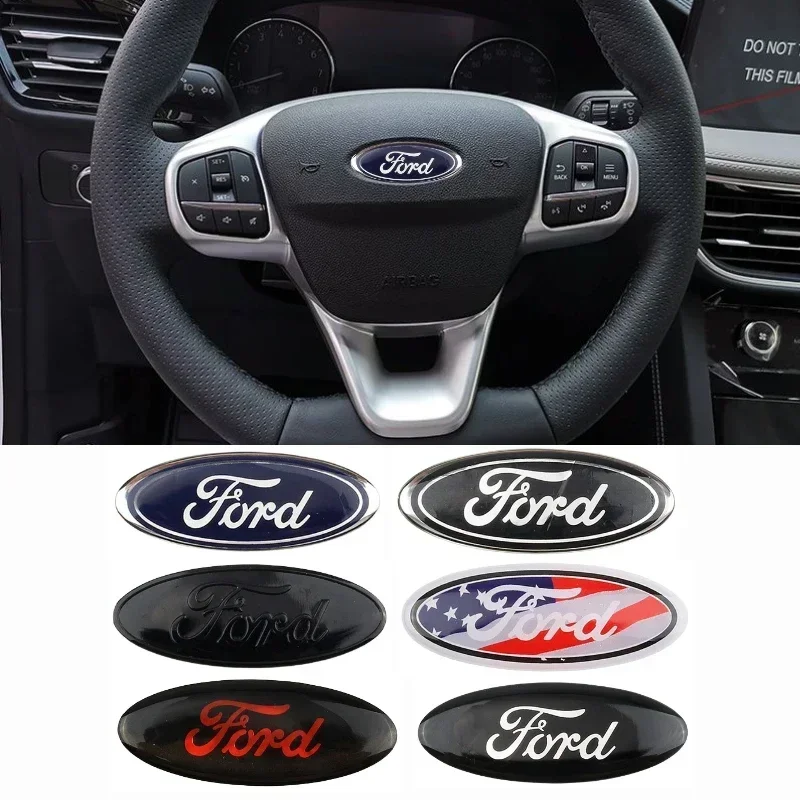 58x22mm Car Steering Wheel Center Emblem Sticker for Ford Focus 3 MK2 Fiesta MK7 Mondeo Mk4 Fusion Kuga Transit Edge F150