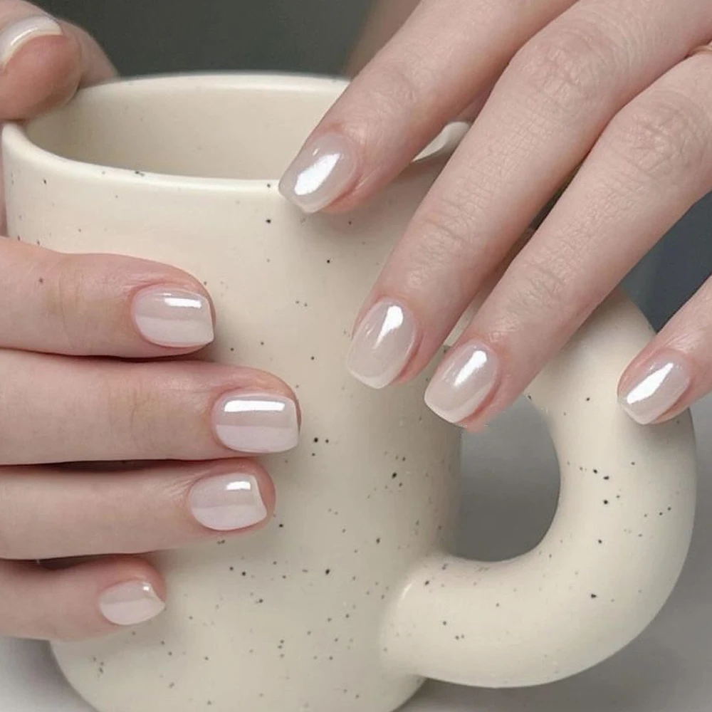 

144 шт. короткие квадратные бежевые накладные ногти с полным покрытием, акриловые искусственные накладные ногти для женщин, украшение для ногтей, простые накладные ногти