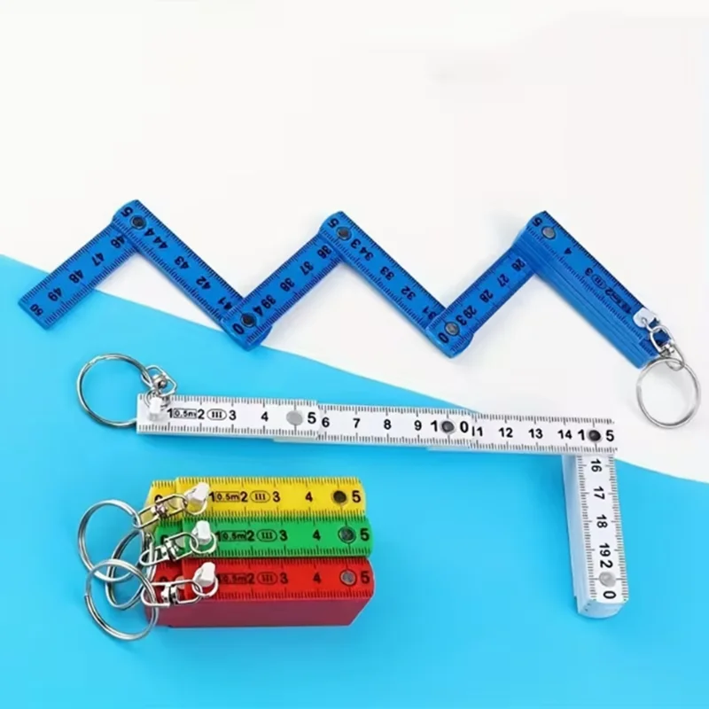 Multi-functional folding ruler, 50cm / 19.69inch, 10-fold with keychain multi-purpose folding ruler for drawing tools