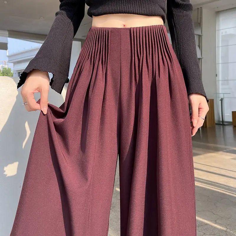 Autumn 2025 New Pinch Pleated Commuter Versatile Straight Mop Pants Ancola Red Premium Suit Wide-leg Pants Women