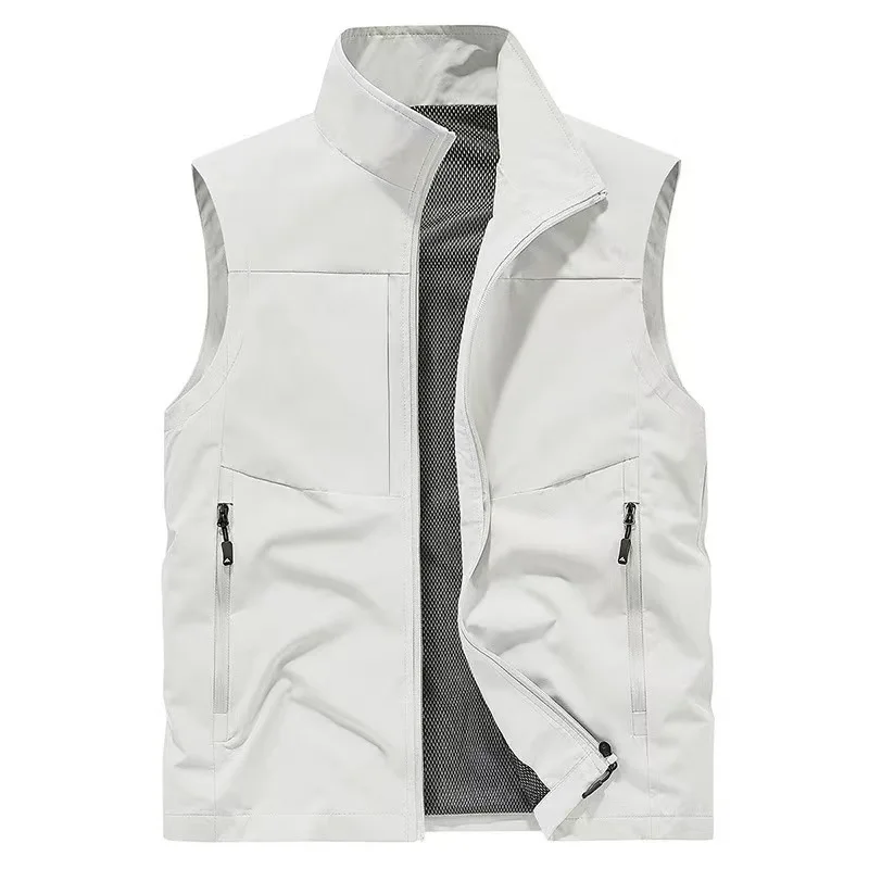 

Men's Spring and Autumn Thin High-end Solid Color Stand-up Collar Outdoor Vest Jacket Breathable Top