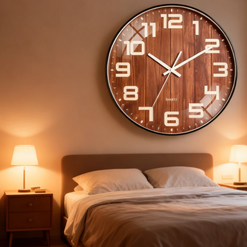 

Round Wall Clock Silent Wood Grain Antique Retro Color Large Font Decorative Table Clear Living Room Bedroom