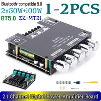 1/2Pcs ZK-MT21 2x50W+100W 2.1 Channel Subwoofer Digital Power Amplifier Board AUX 12V 24V Audio Stereo Bluetooth 5.0 Bass Amp
