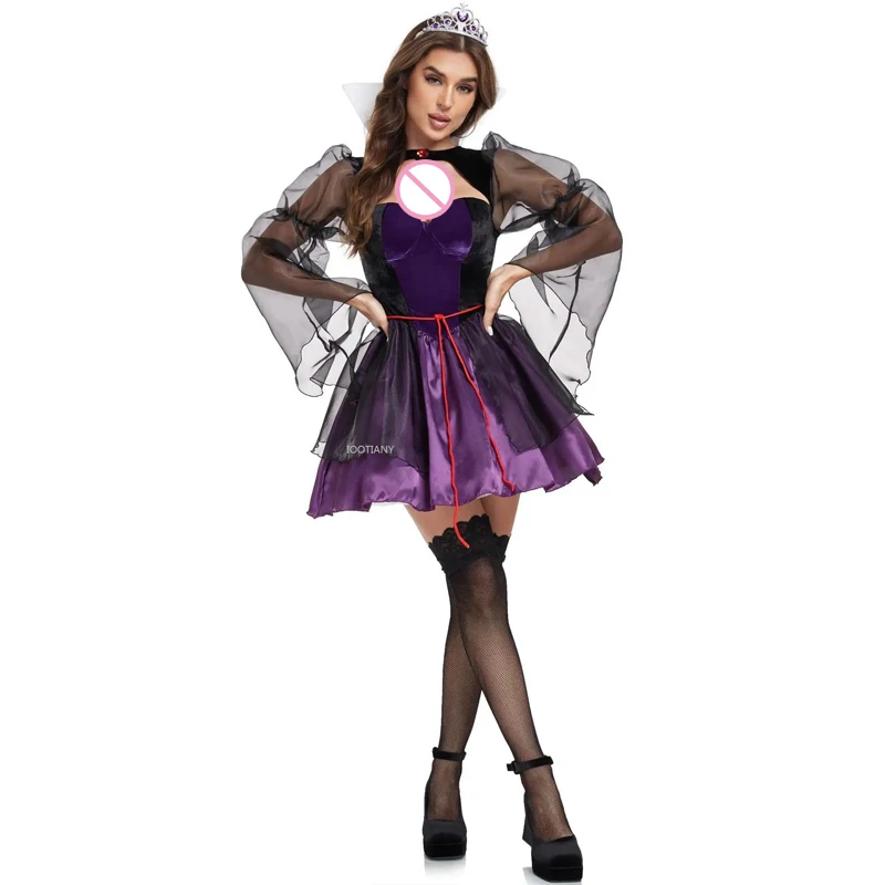 Nuovi abiti da principessa della regina malvagia di Halloween, cosplay dell'imperatrice malvagia, abito sexy nero, set di costumi da spettacolo del paese delle meraviglie