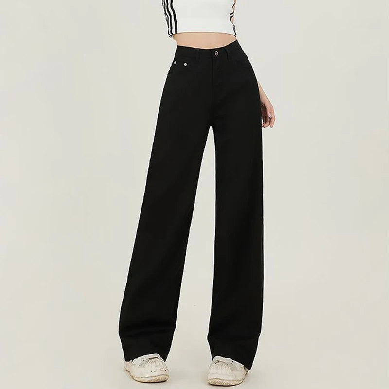 Dame Chic Koreanische Hohe Taille Jeans Hosen Frauen Klassische Mode Baggy Denim Hosen Mädchen Gerade Bein Casual Täglichen Hosen