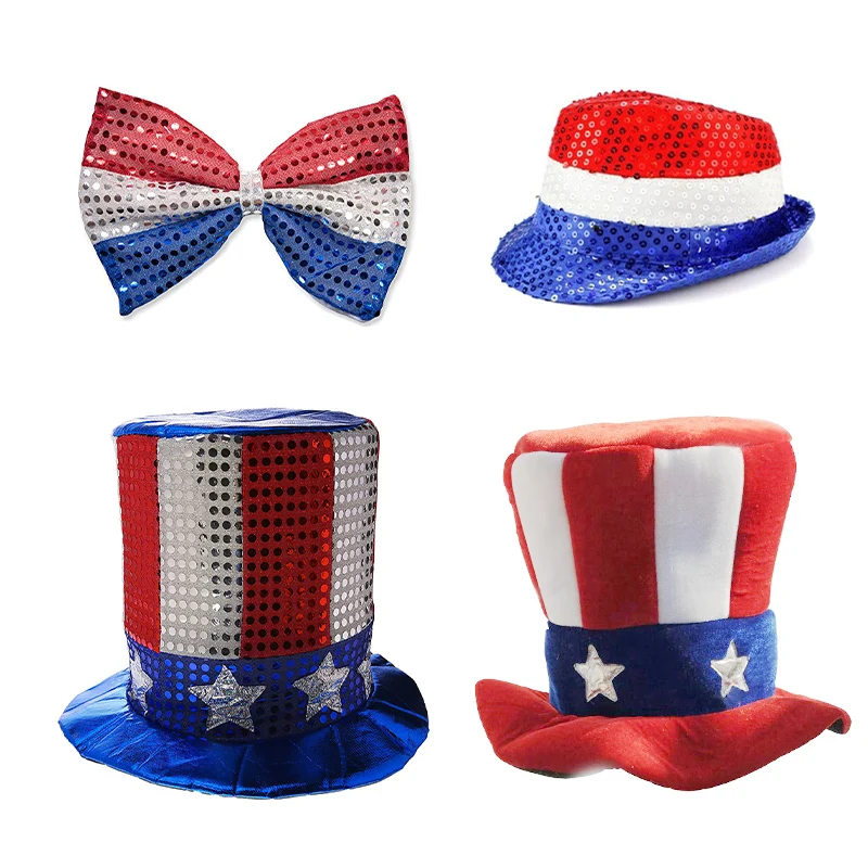 PESENAR July 4 American Patriotic Day velvet hat, bow tie fourth of July party dress