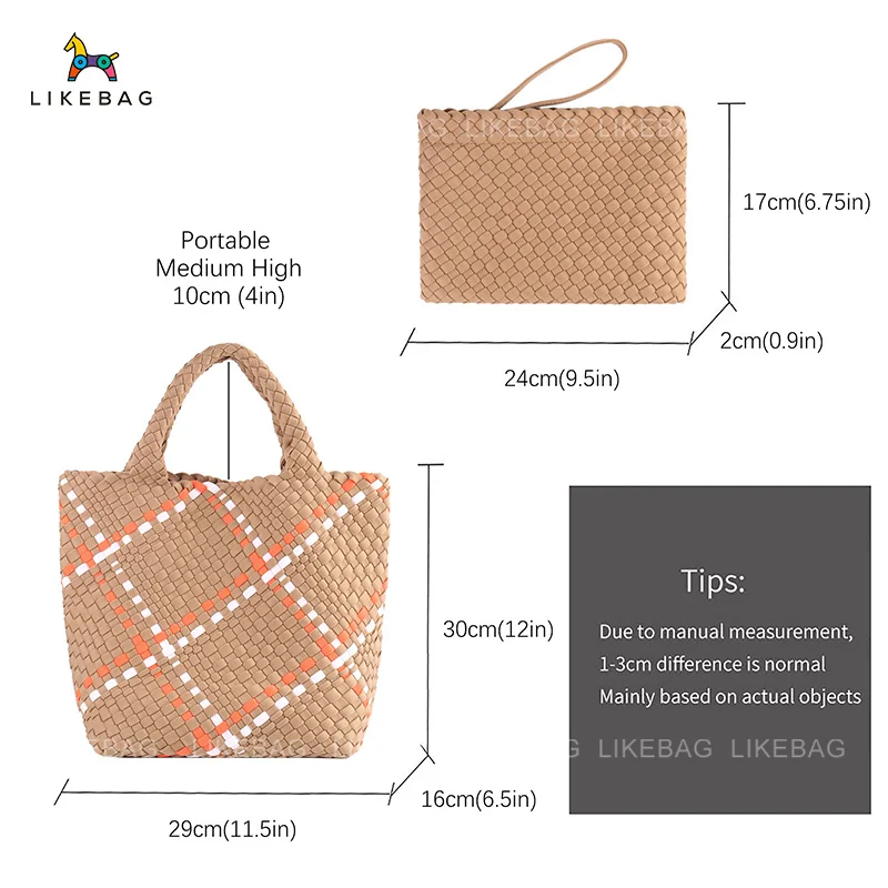 LIKEBAG Fashion Neoprene Woven Bag   Nylon Large Capacity Tote Bag With Woven Clutch Bag