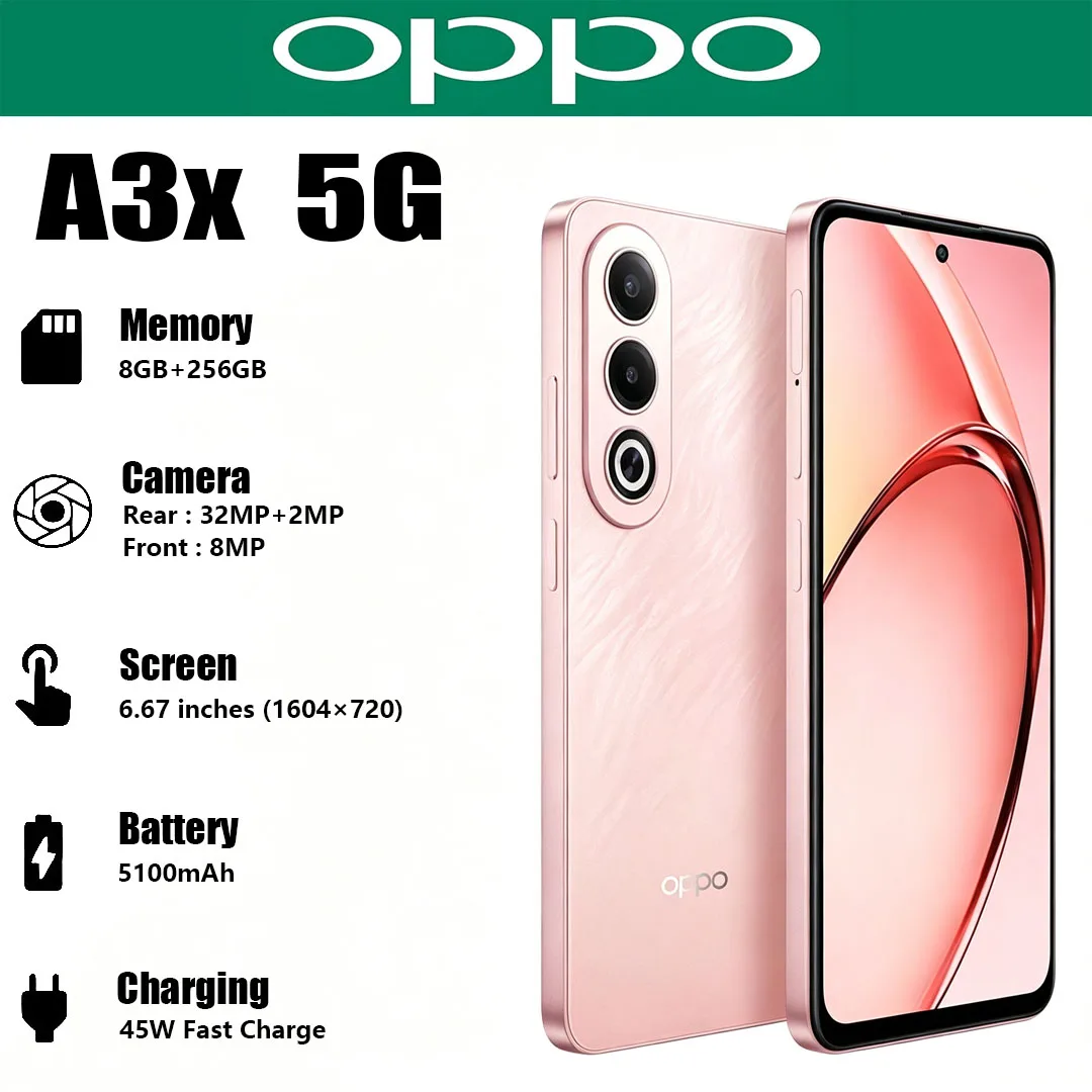OPPO A3x 5G Smartphone Global Version 6.67-inch 120Hz Screen 32MP HD Main Camera 5100mAh Battery Dual-SIM Working Backup Phone