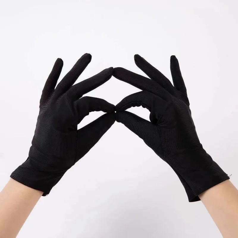 Black thin elastic etiquette gloves with beads on the plate cosplay performance tight fitting breathable split finger gloves