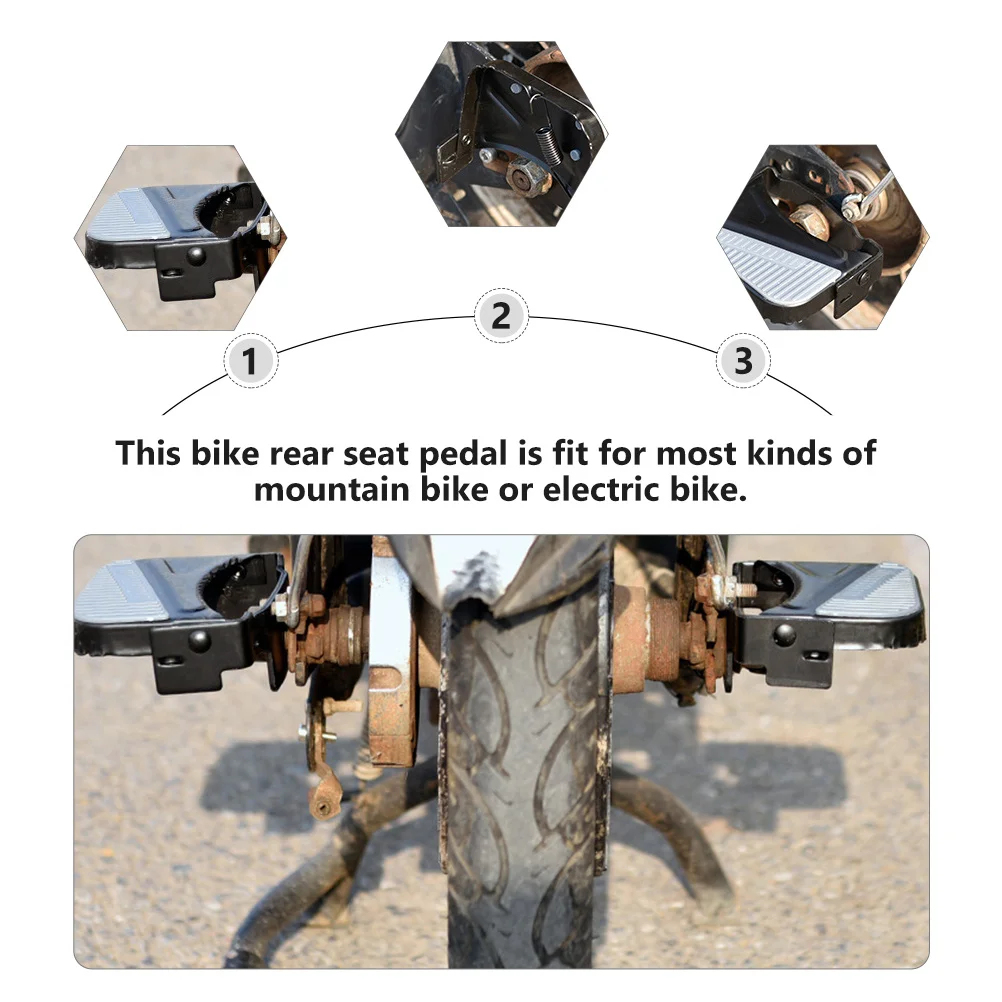 1Pair Foldable Durable Bike Rear Seat Pedals Steel Footrests for Cycling Rear Seat Pedal Parts Protection Bike Folding Footrests
