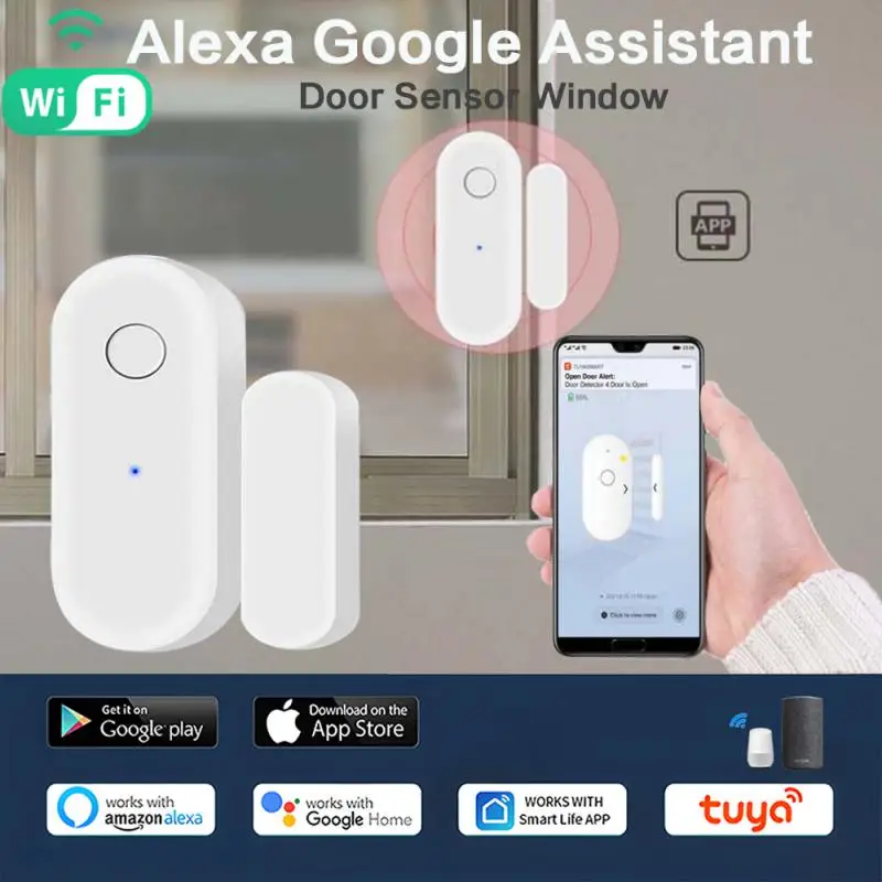 Tuya Smart WiFi Door Sensor Window Sensor Door Magnetic Alarm Detector Independent Magnetic Sensor Work with Alexa Google Home