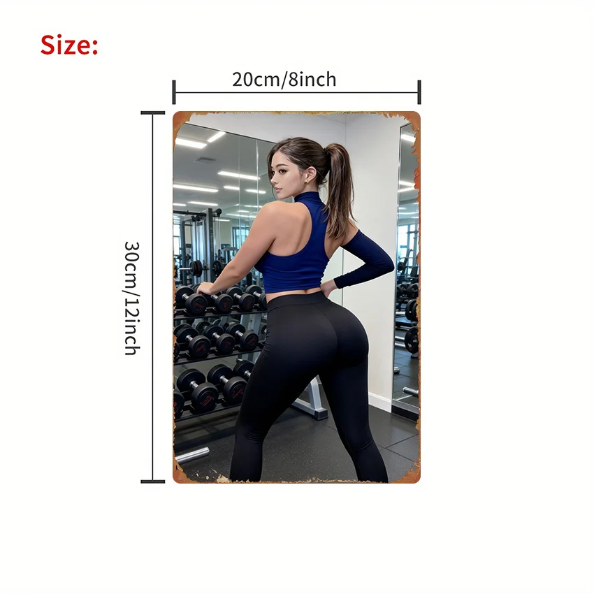 Iron Art Weight Plate Wall Decor, 8x12 Inch Metal Sign for Home Gym Garage Garden, Fitness Gift for Women