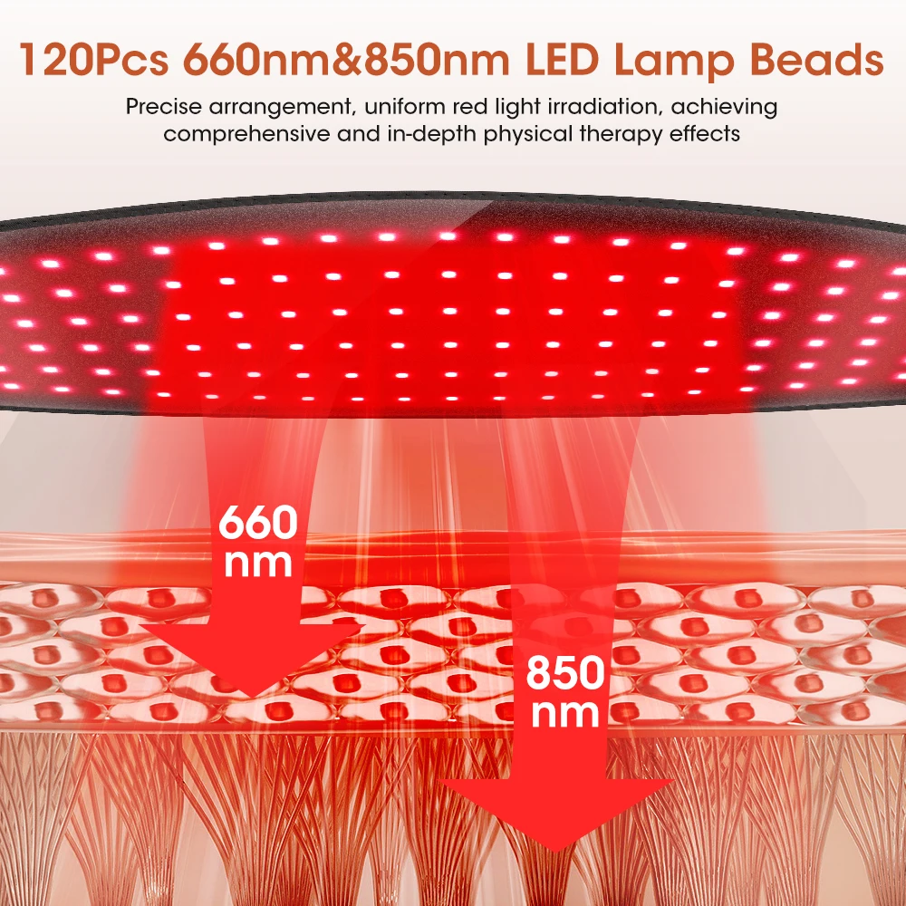 

Red Light Therapy Belt 3 Mode 120Pcs 660nm 850nm LED Infrared Light Waist Massage Belt Lumbar Back Support Brace 12V Direct Plug