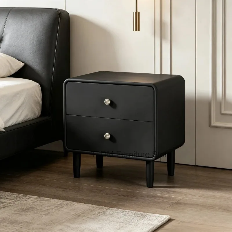 Rounded Edge Nightstand Smooth Surface Solid Short Legs Compact Storage Bedside Cabinet with Round Knobs for Bedroom Small Space