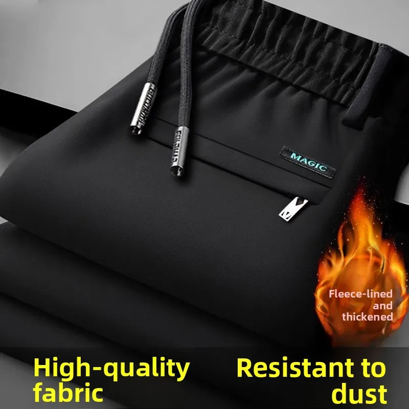 Men's Fleece Lined Thickened Warm Casual Pants Air Conditioning Long Trousers plus Size Men's Clothing Straight Leg Pants