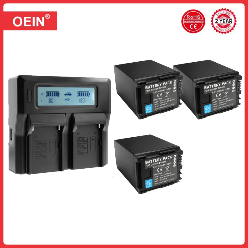 4Pcs 2900mAh BP-828 BP 828 Battery + USB Dual Charger for Canon BP-820 Canon VIXIA HF G40, HF G30, XA20, XA25 Camcorders