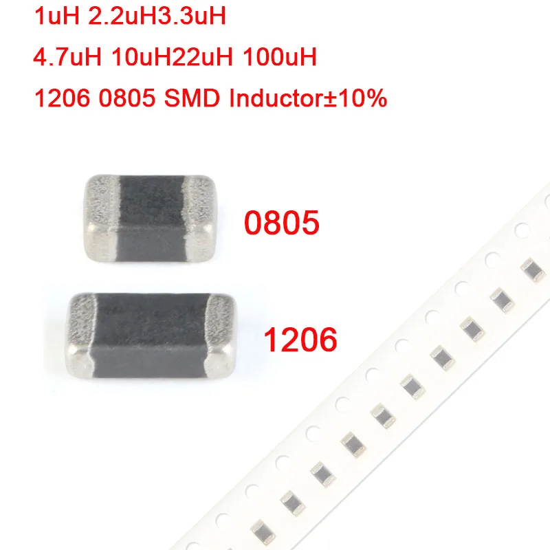 20pcs 1206 0805 SMD Inductor ±10% 100uH 22uH 5mA 10uH 4.7uH 25mA 3.3uH 2.2uH 1uH 4.7uH 50mA 1uH 100mA 330nH 250mA Inductance
