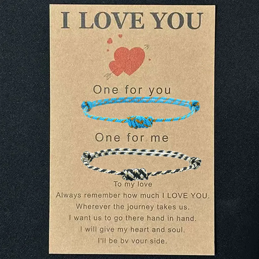 Freizeit 2-teiliges Set Handgefertigtes Knoten-Armband Unisex Verstellbar Langlebig Valentinstag-Geschenk für Liebende Schmuck-Accessoires